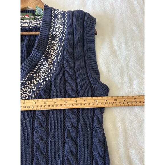 Outback Red Sweater Vest Large Cable Knit 100% Cotton Navy Preppy Academia VTG - Picture 7 of 8